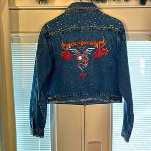 Harley Davidson Jean jacket with Harley Davidson logo on back